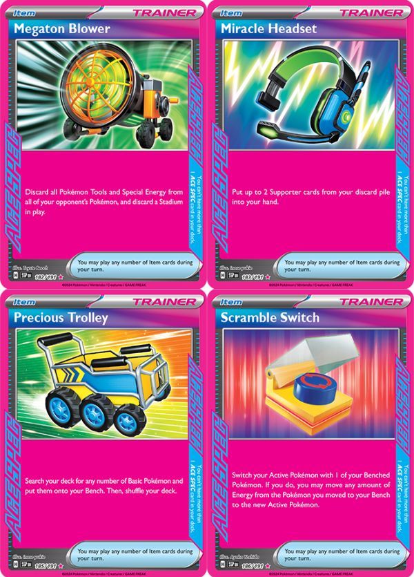 Hộp thẻ bài Pokemon TCG SV08 Surging Sparks Elite Trainer Box gồm nhiều thẻ mạnh làm thay đổi chiến thuật chơi Pokemon TCG