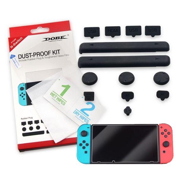 Set nút cao su chống bụi kèm miếng dán màn hình DOBE cho Nintendo Switch - TNS-862
