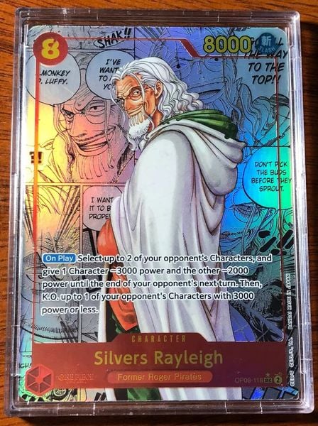App định giá thẻ bài&nbsp;One Piece OP08-118&nbsp;Silvers Rayleigh&nbsp;Secret Rare OP-08 Two Legends thẻ chính hãng đẹp mắt lấp lánh bổ sung bộ sưu tập của bạn