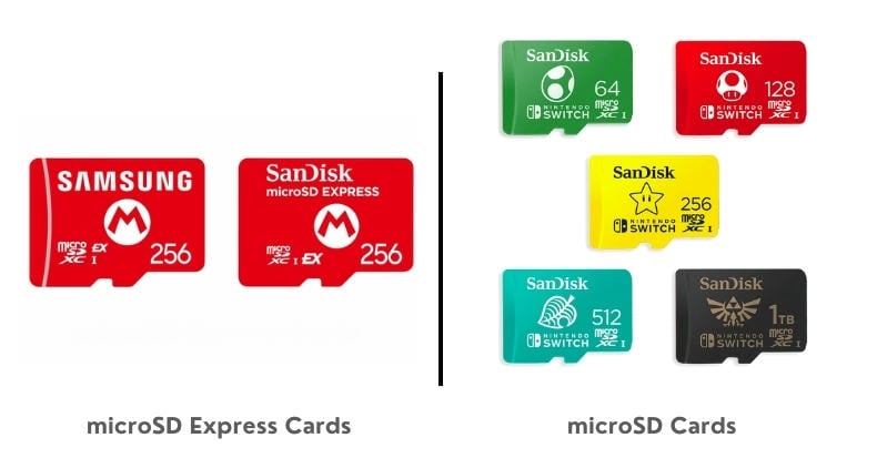 Switch 2 dùng thẻ nhớ MicroSD Express khác với Switch OLED dùng Micro SDXC thông thường