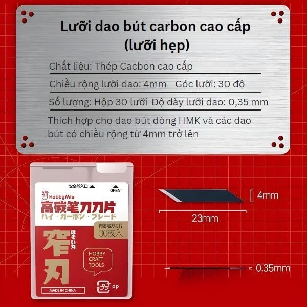 Thông tin Bộ 30 lưỡi dao gọt mô hình carbon thay thế Hobby Mio 4mm