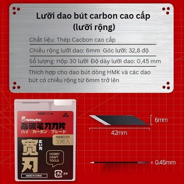 Thông tin Bộ 30 lưỡi dao gọt mô hình carbon thay thế Hobby Mio 6mm