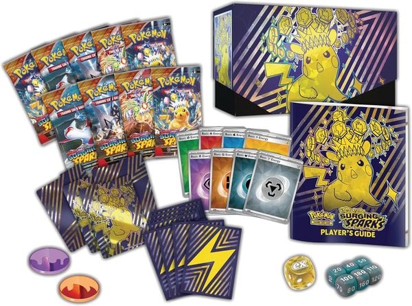 Pokemon TCG SV08 Surging Sparks Elite Trainer Box hộp thẻ bài được săn đón bởi những người yêu thích Pokemon
