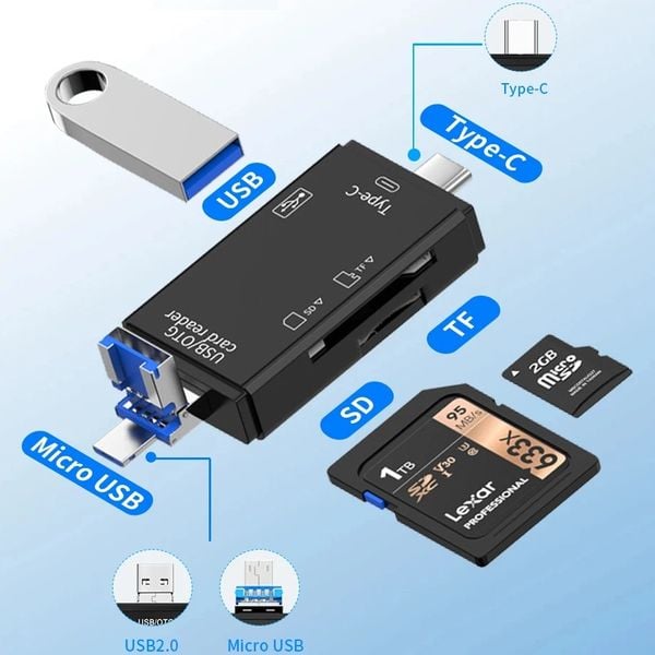 Đầu đọc thẻ nhớ đa năng nhỏ gọn tiện dụng đọc được thẻ nhớ SD Micro SD TF USB chất lượng tốt mang đi dễ dàng