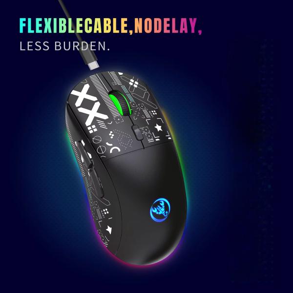Gaming Mouse Chuột không dây Manthon HXSJ T90 LED RGB 3600 DPI có thể cắm dây sử dụng