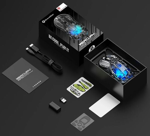 Chuột GravaStar Mercury M2 Wireless Gaming Mouse Transparent Black chính hãng chất lượng tốt bền bỉ, phản hồi nhanh