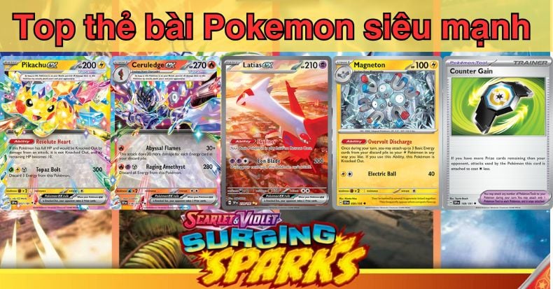Bài blog của nShop về top thẻ Pokemon TCG với khả năng tấn công mạnh và Ability ấn tượng từ Surging Sparks
