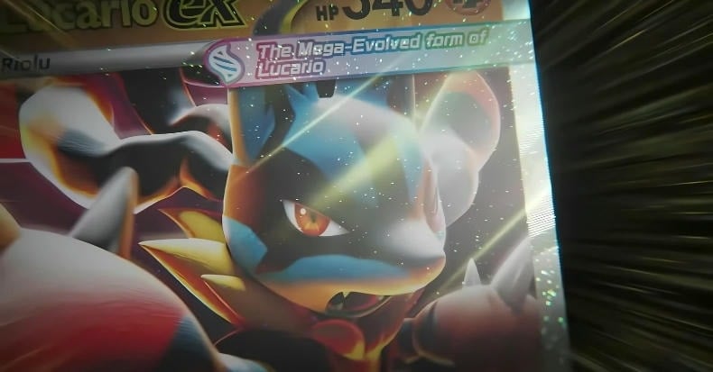 Thẻ bài Pokemon Mega Evoltuion Lucario ex tiến hóa từ Riolu