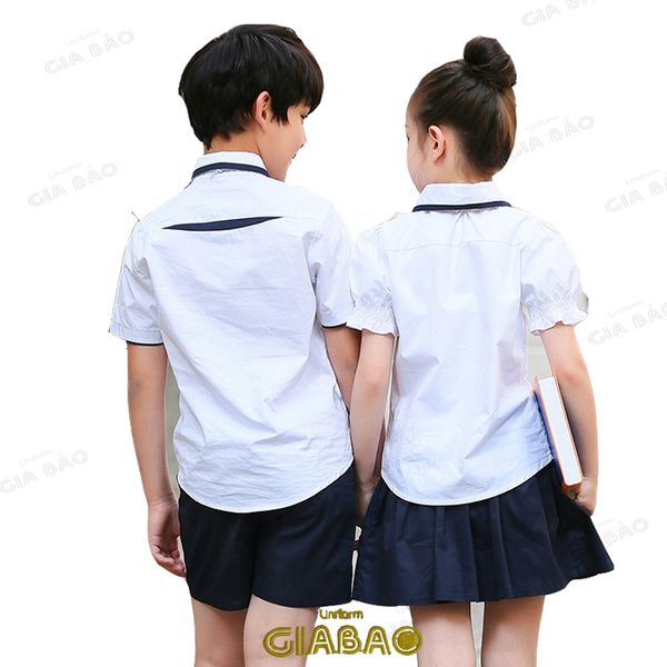 Mẫu đồng Phục Học Sinh Tiểu Học Quốc Tế Ao Trắng Quần Vay đen đồng Phục Gia Bảo