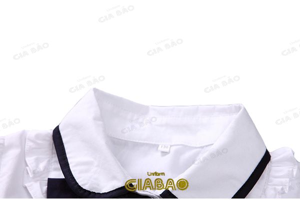 Mẫu đồng phục học sinh tiểu học quốc tế sơ mi trắng váy, quần tím than