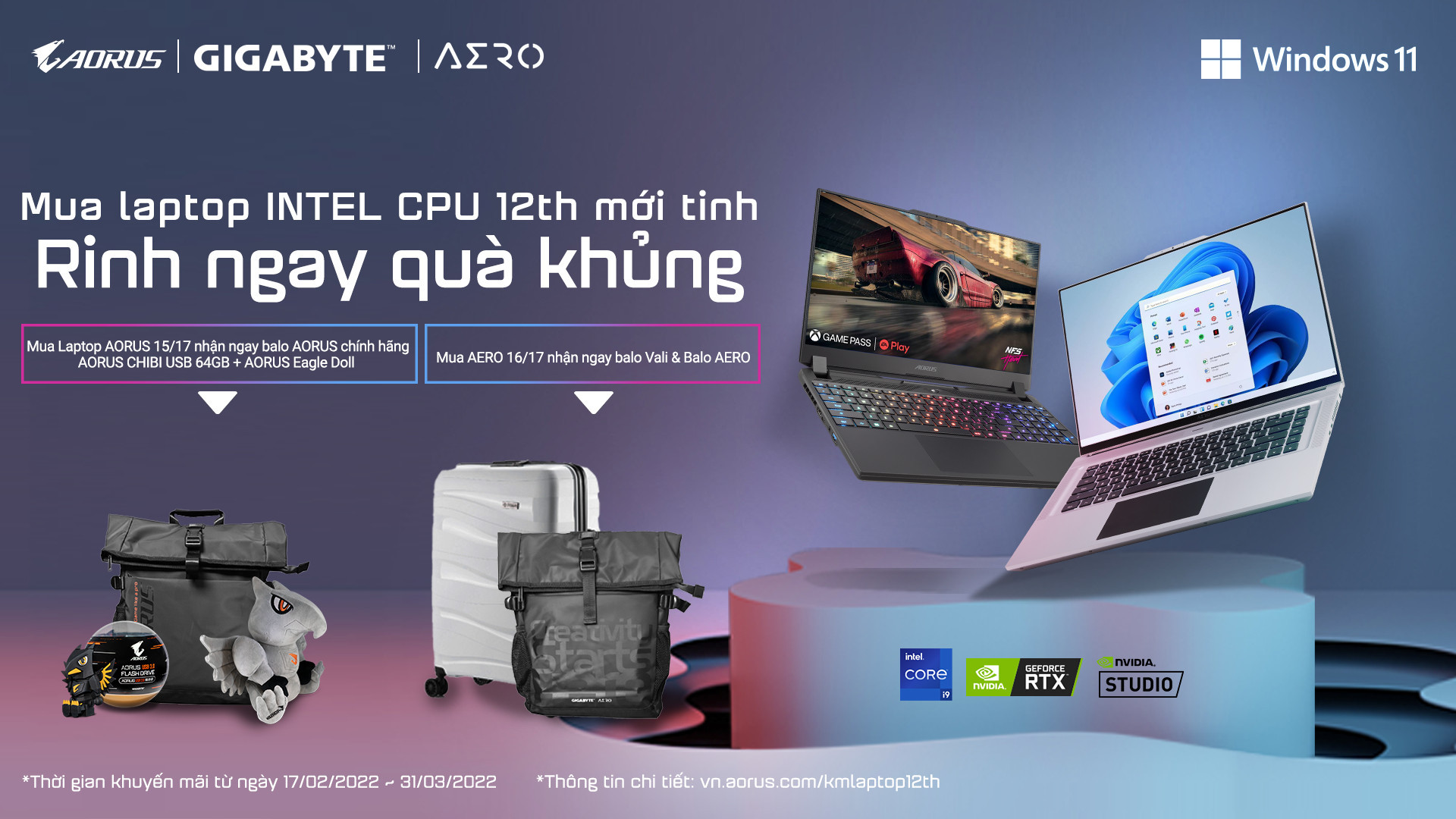 Chương trình khuyến mãi từ GIGABYTE: “Mua laptop INTEL CPU 12th mới tinh, rinh ngay quà khủng”