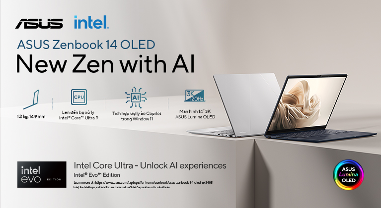 Trải nghiệm công nghệ AI mới nhất cùng Laptop ASUS Zenbook 14 OLED UX3405