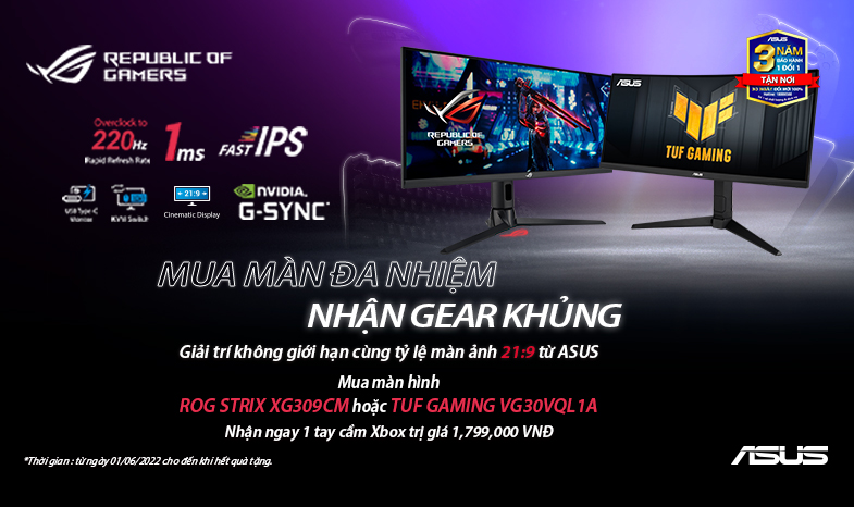 Tặng ngay tay cầm XBOX ONE  khi khách hàng mua màn hình ROG Strix XG309CM hoặc ASUS TUF GAMING VG30VQL1A