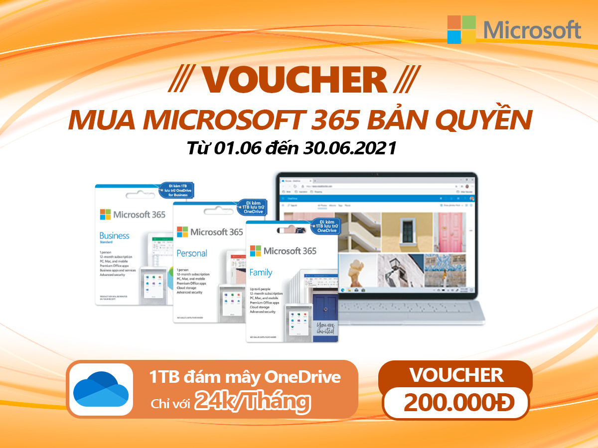 VOUCHER MUA MICROSOFT 365 BẢN QUYỀN THÁNG 6