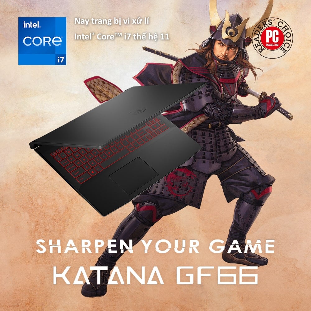 Laptop MSI Gaming Katana GF66 11UC-641VN (i7-11800H | 8GB | 512GB | GeForce RTX™ 3050 4GB