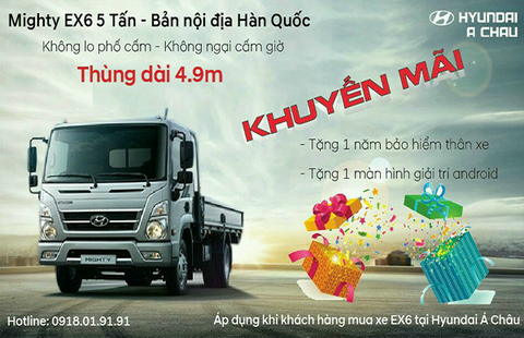 HYUNDAI EX6 tải trọng 4.9 tấn thùng to dài 4.9m
