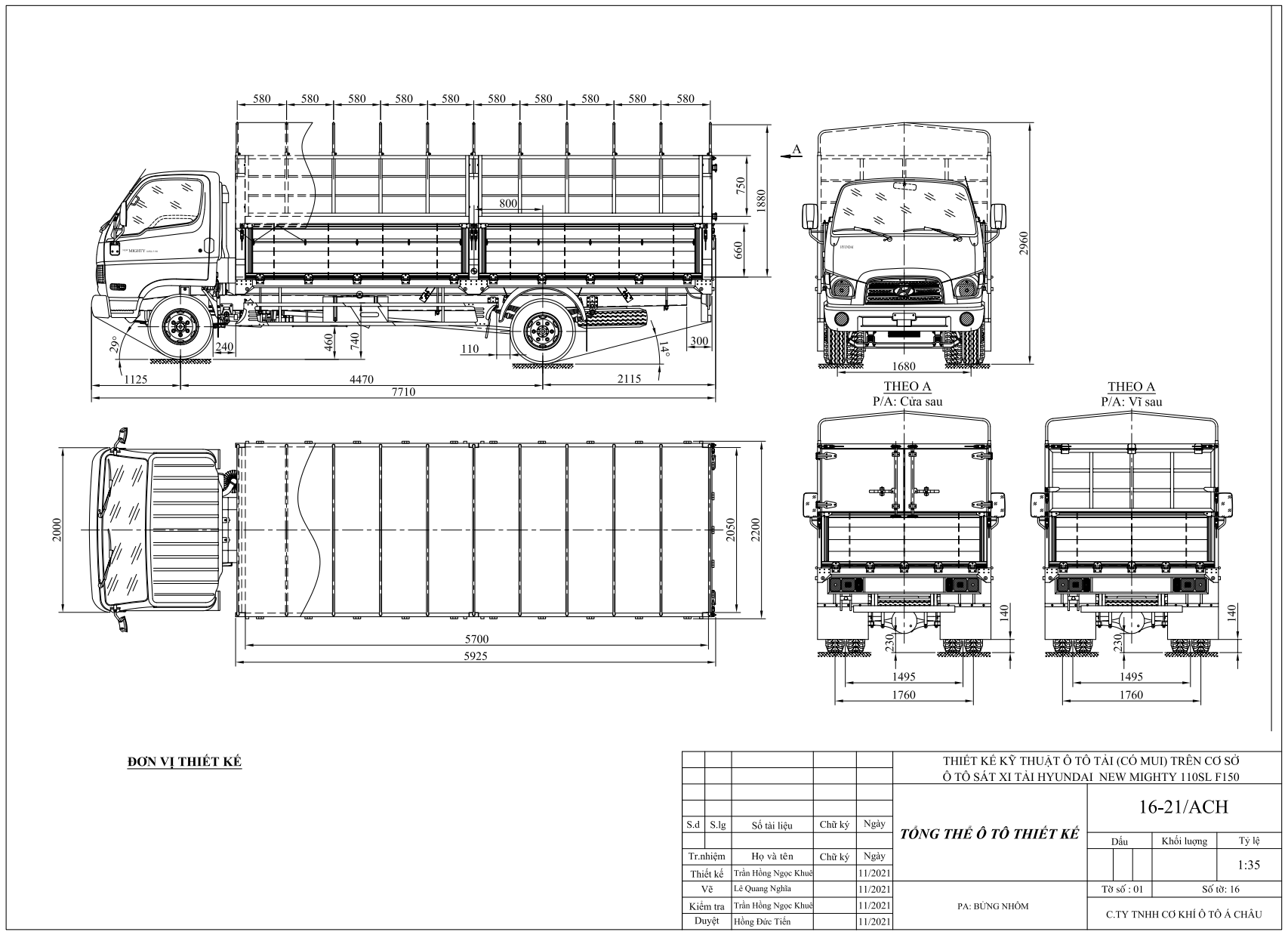 bản vẽ thùng bạt xe tải Hyundai 110SL 7 tấn