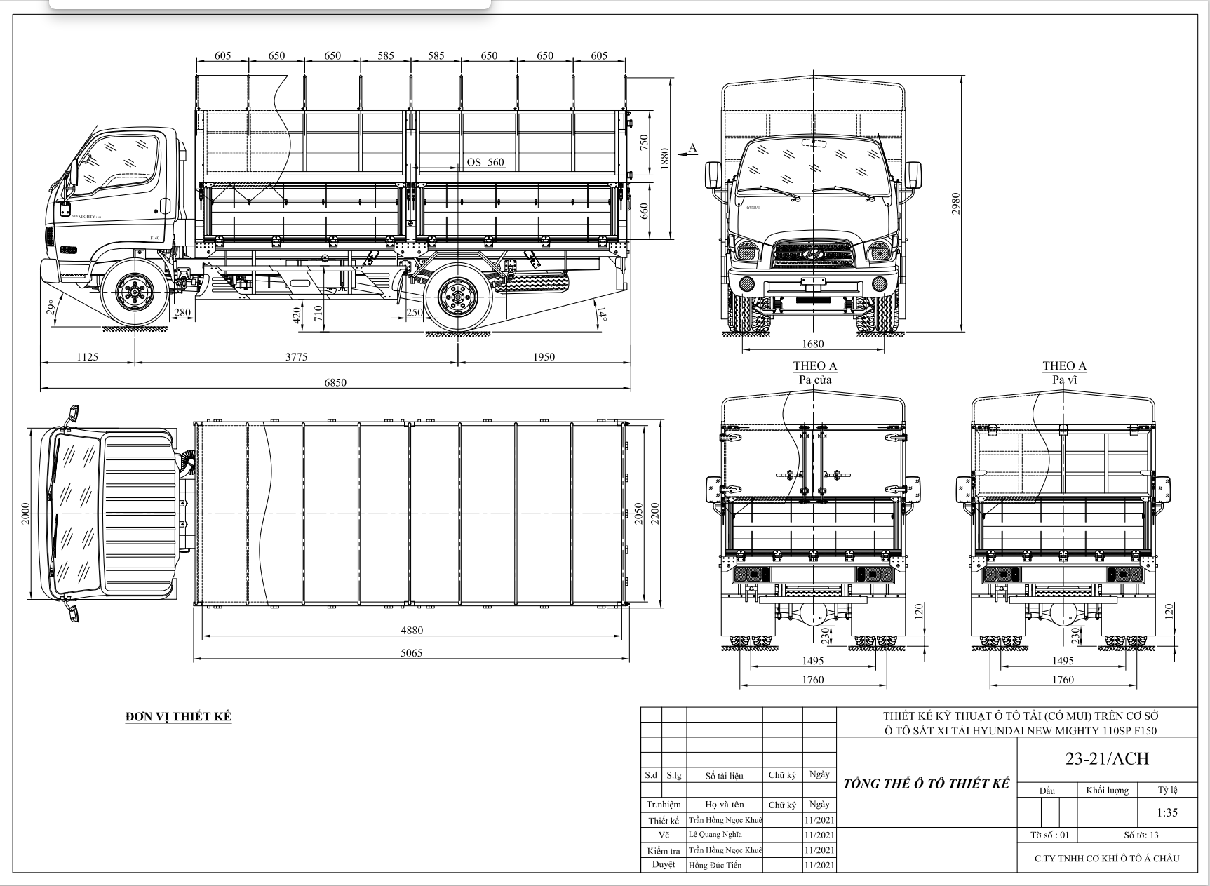 Bản vẹ xe Hyundai Mighty 110SP thùng bạt