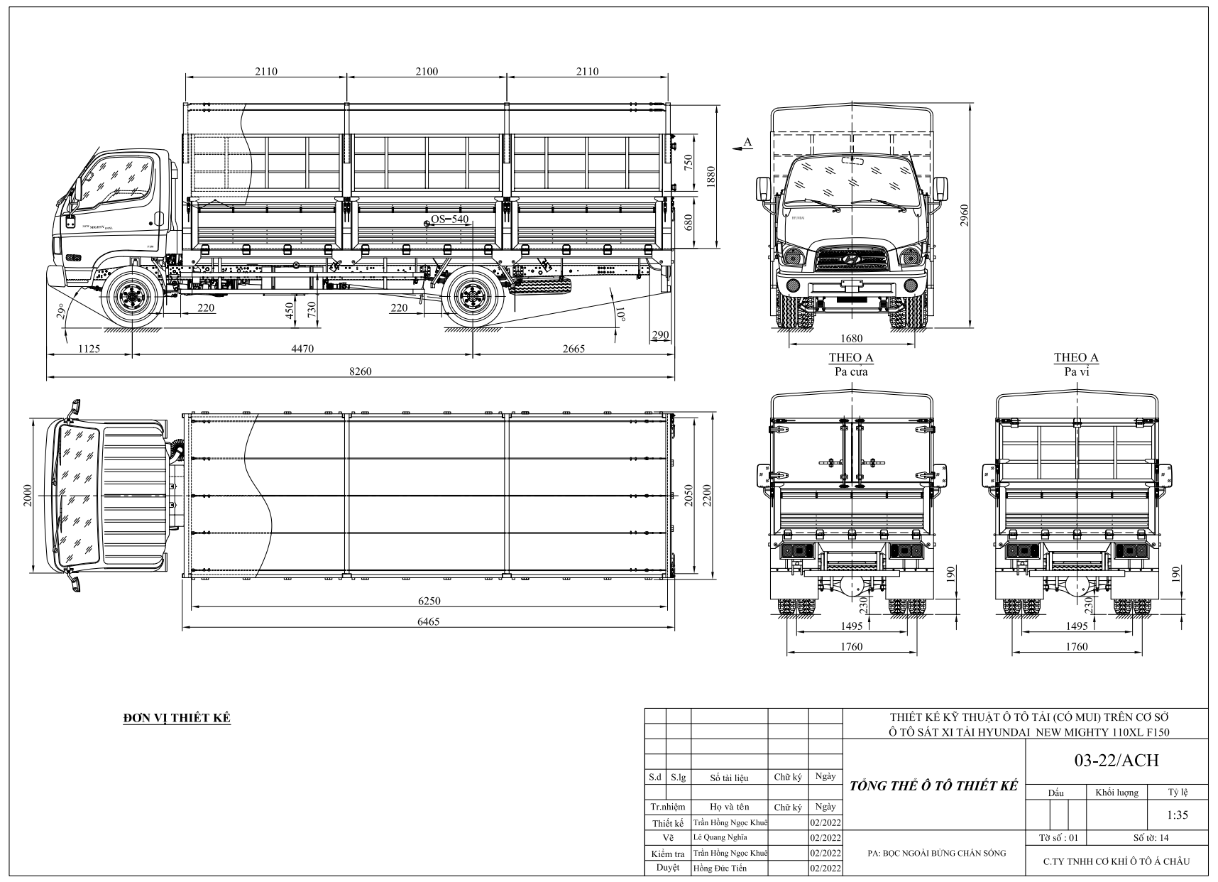 bản vẽ thùng bạt xe tải Hyundai 110XL 6.5 tấn