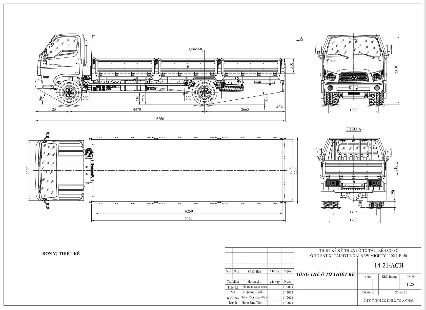 Bản vẽ thùng lửng xe tải Hyundai 110XL F150