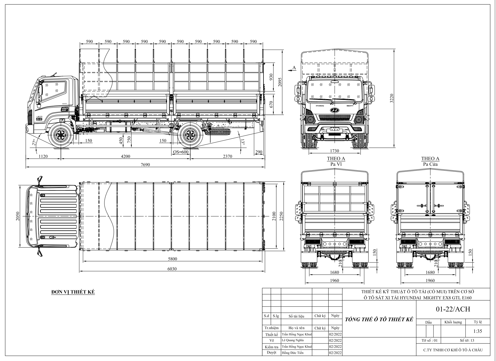 bản vẽ thùng kín xe tải Hyundai Ex8 GTL 7.2 tấn