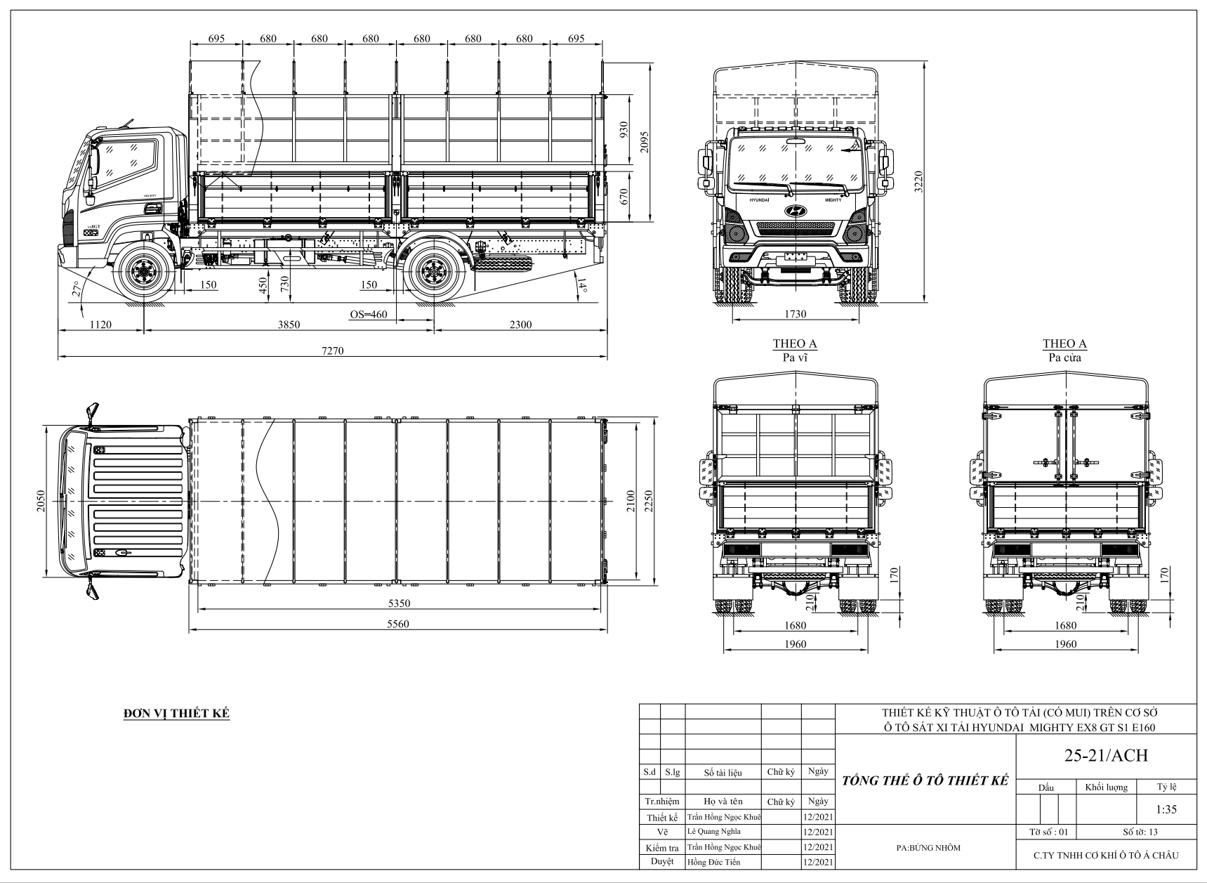 Bản vẽ thùng bạt xe tải Hyundai Ex8 GTS1 6.5 tấn