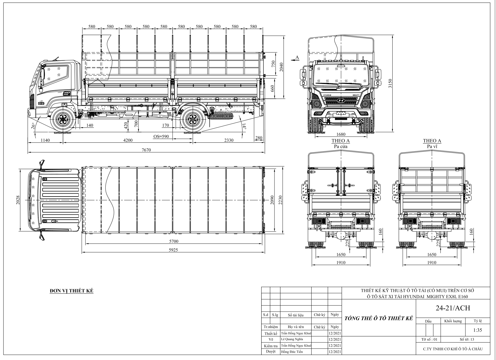 bản vẽ thùng bạt xe tải Hyundai Ex8L 7.5 tấn