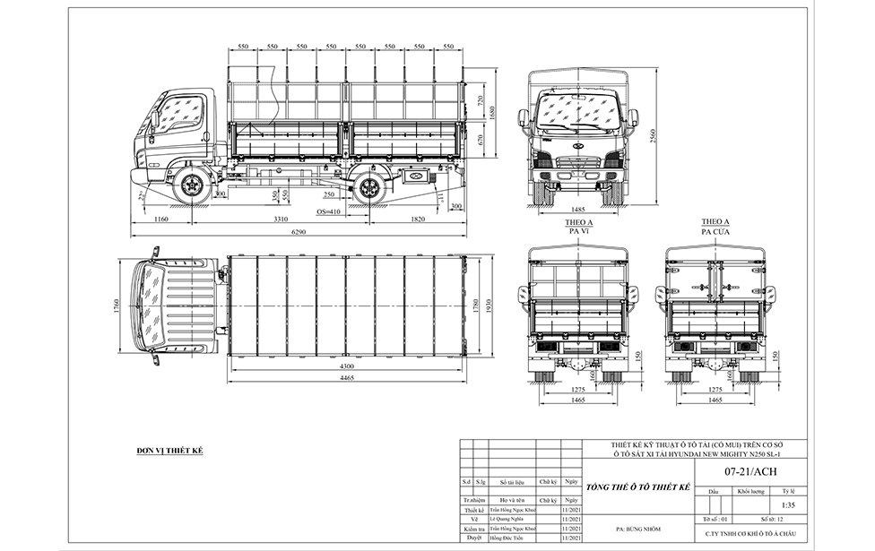 bản vẽ thùng bạt xe tải hyundai new mighty n250sl 2.5 tấn