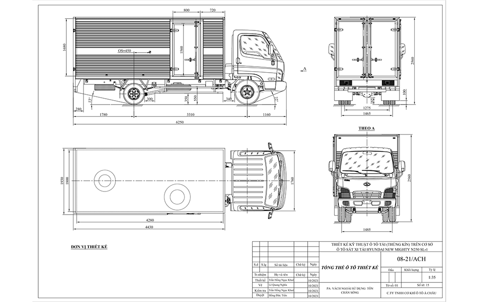 bản vẽ thùng kín xe tải hyundai new mighty n250sl 2.5 tấn