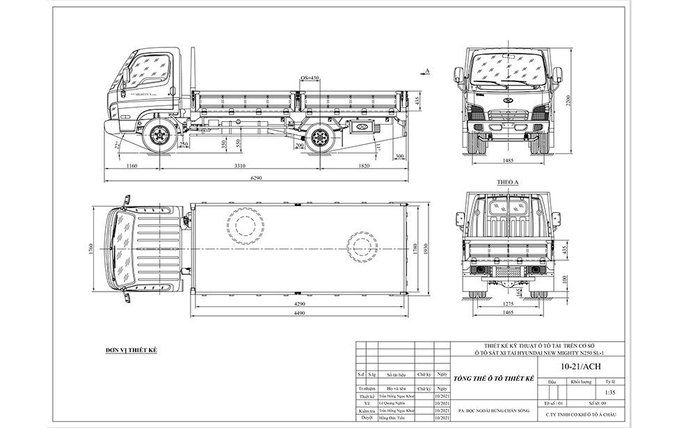 bản vẽ thùng lửng xe tải hyundai new mighty n250sl 2.5 tấn