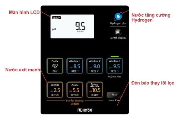 Màn hình máy lọc nước Fujiiryoki là màn hình LCD giúp người dùng dễ theo dõi