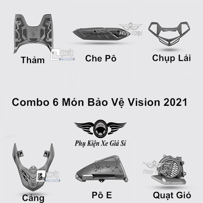 Combo 6 Món Bảo Vệ Cho Xe Vision 2021 - 2022 Carbon MS3959