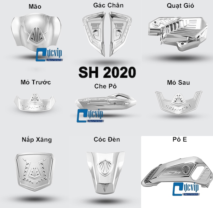 Combo 9 Món Bảo Vệ Cho Xe SH 2020 - 2021 Xi Inox, Mạ Crom MS3429