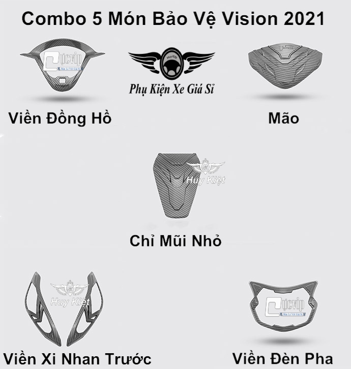 Combo 5 Món Bảo Vệ Cho Xe Vision 2021 - 2022 Carbon MS3958