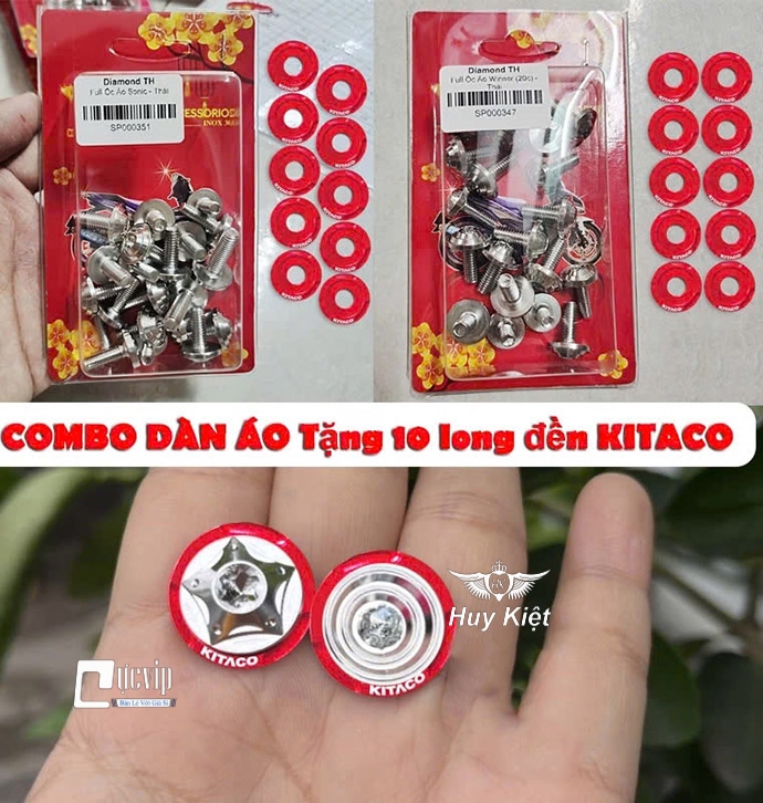 [Tặng 10 LĐ KITACO Đỏ] FULL Bộ Ốc Dàn Áo SALAYA [INOX 304] Vario AB Wave Dr Si Fu Ex Win Vision Jupiter Sonic Raider Satria Mio MS9943