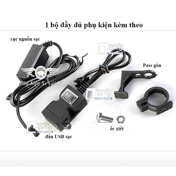 Sạc Điện Thoại Trên Xe Máy 2 Cổng USB, Nắp Chống Nước, Loại Cao Cấp Có Adapter MS3162