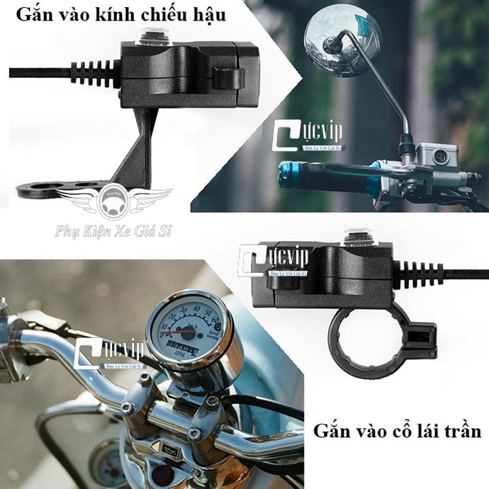 Sạc Điện Thoại Trên Xe Máy 2 Cổng USB, Nắp Chống Nước, Loại Cao Cấp Có Adapter MS3162
