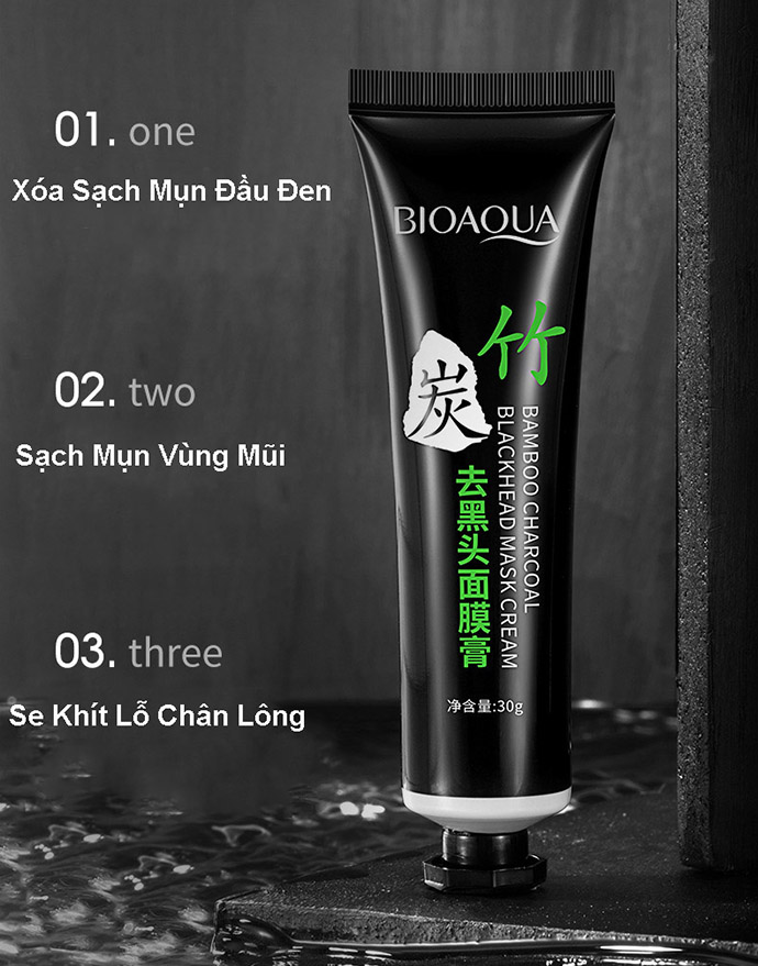Mặt Nạ Lột Mụn Cám, Mụn Đầu Đen, Se Khít Lỗ Chân Lông, Chiết Xuất Than Tre BIOAQUA (30g) MS6083