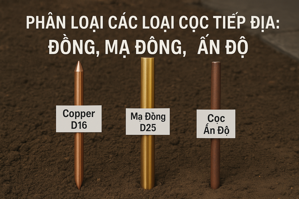 Phân loại các loại cọc tiếp địa: Đồng, mạ đồng, Ấn Độ