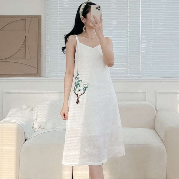 Đầm linen suông giấu bụng tay lỡ cổ chữ V, chất liệu linen mềm mát phù hợp  mặc đi chơi- thời trang xuân hè Đũi Việt | Lazada.vn