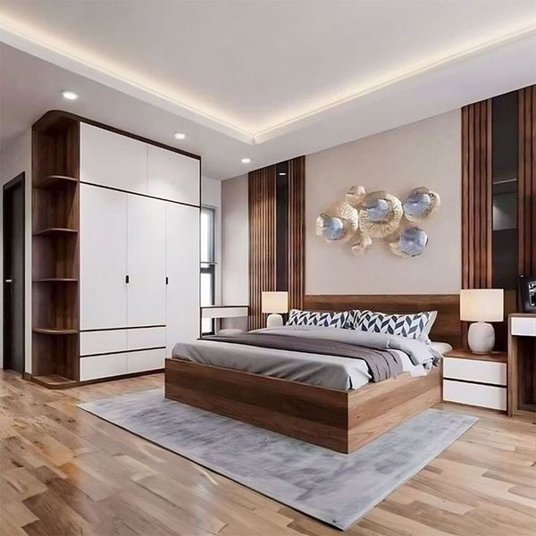 Phòng ngủ master hiện đại có nội thất đầy đủ