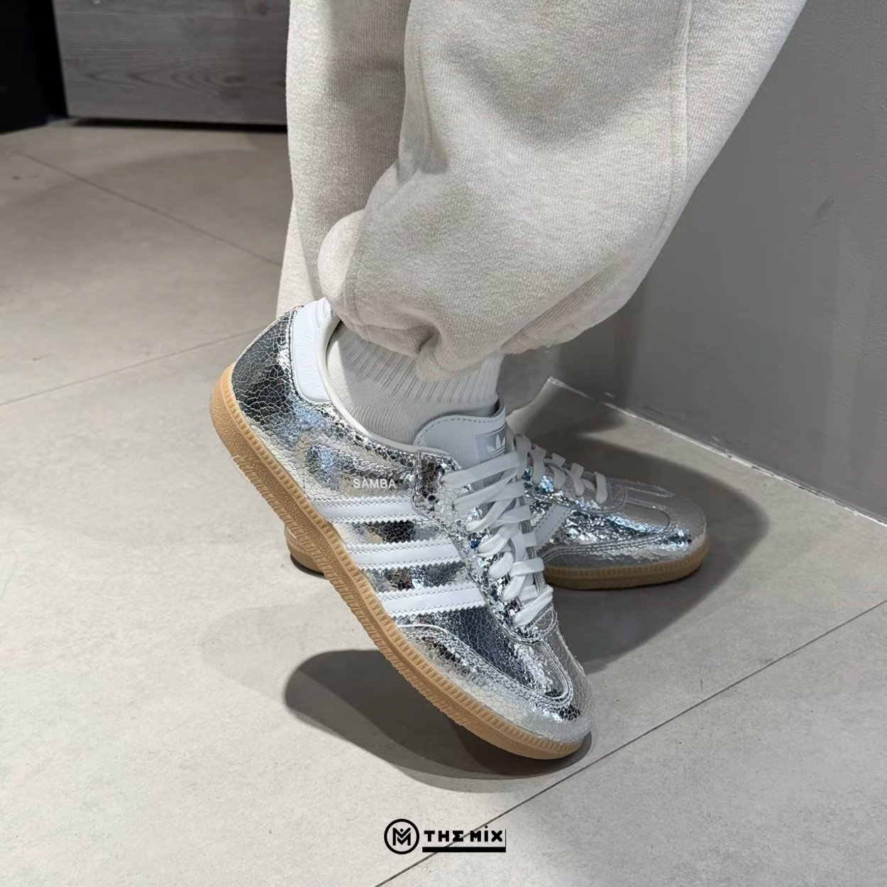 adidas Samba OG Silver Metallic Cracked Leather - JR0035