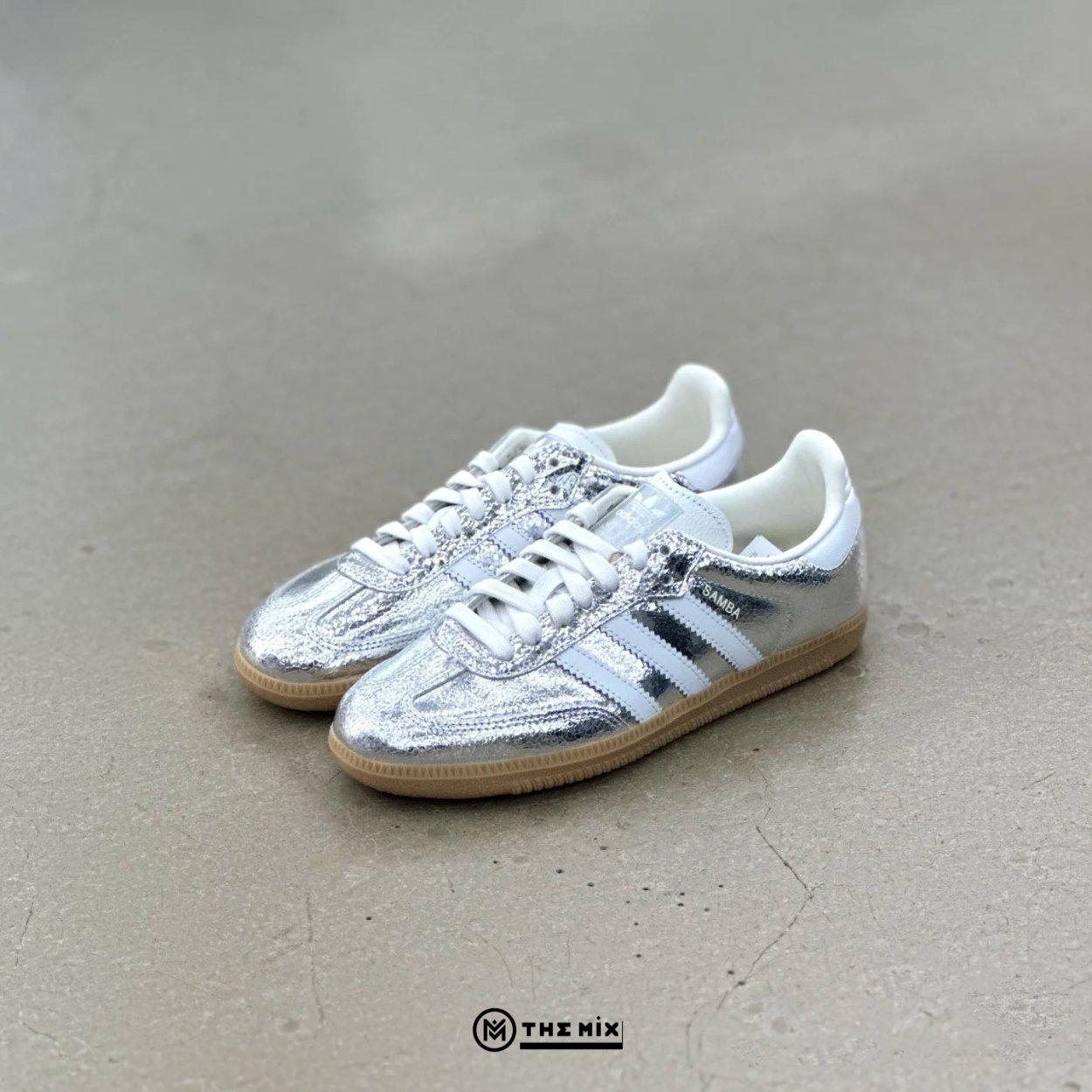 adidas Samba OG Silver Metallic Cracked Leather - JR0035