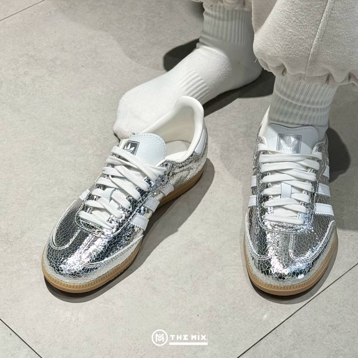 adidas Samba OG Silver Metallic Cracked Leather - JR0035