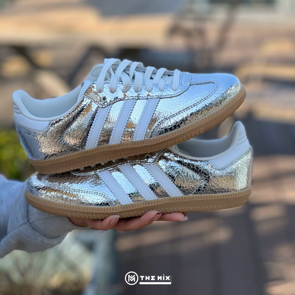 adidas Samba OG Silver Metallic Cracked Leather - JR0035