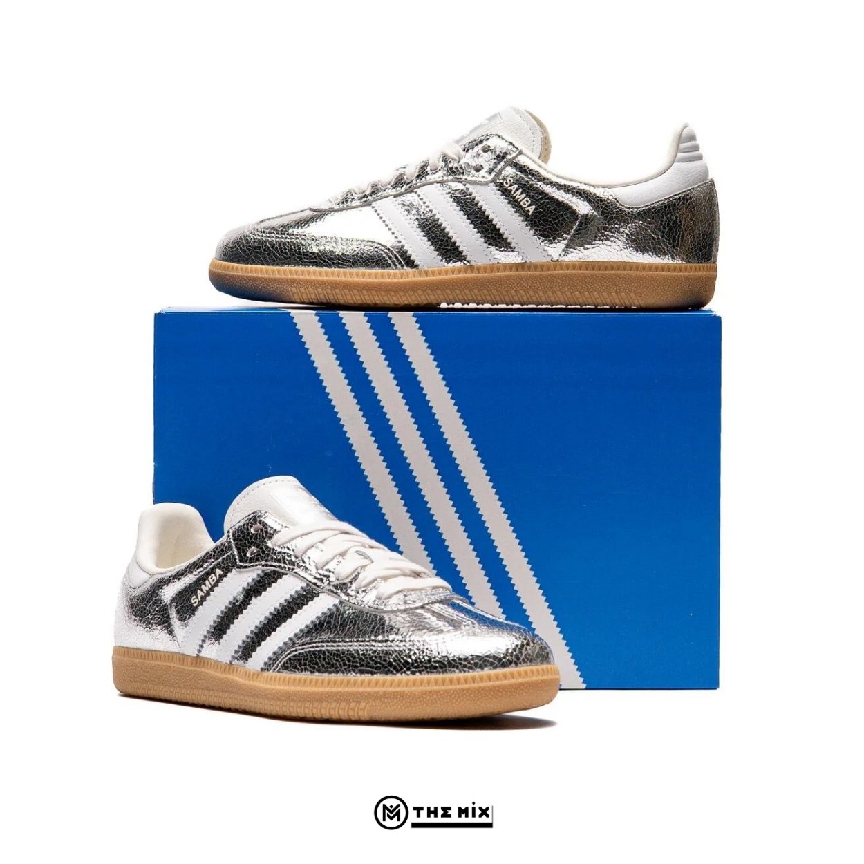 adidas Samba OG Silver Metallic Cracked Leather - JR0035