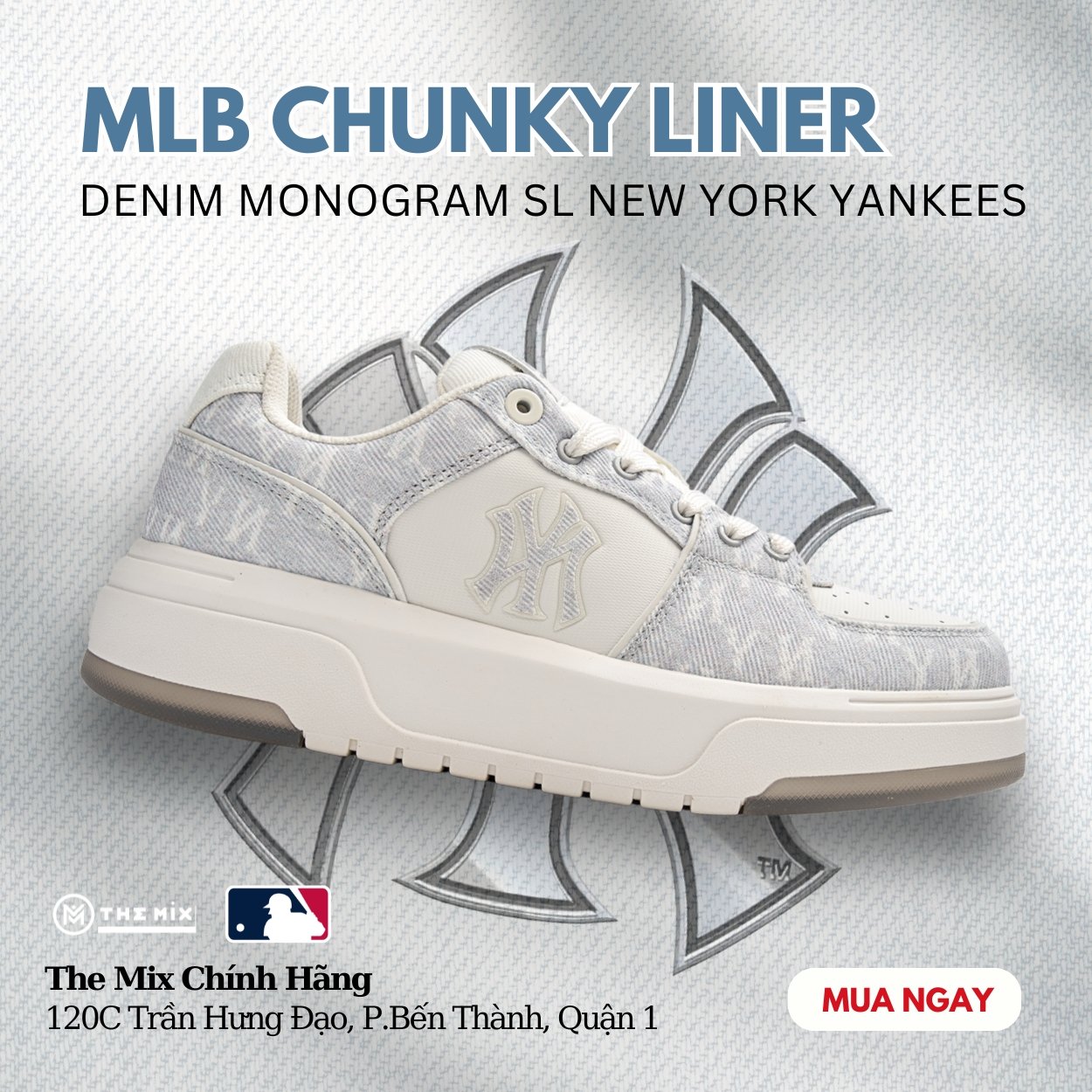 MLB Chunky Liner Denim Monogram SL New York Yankees - 3ASXS015N-50GRS