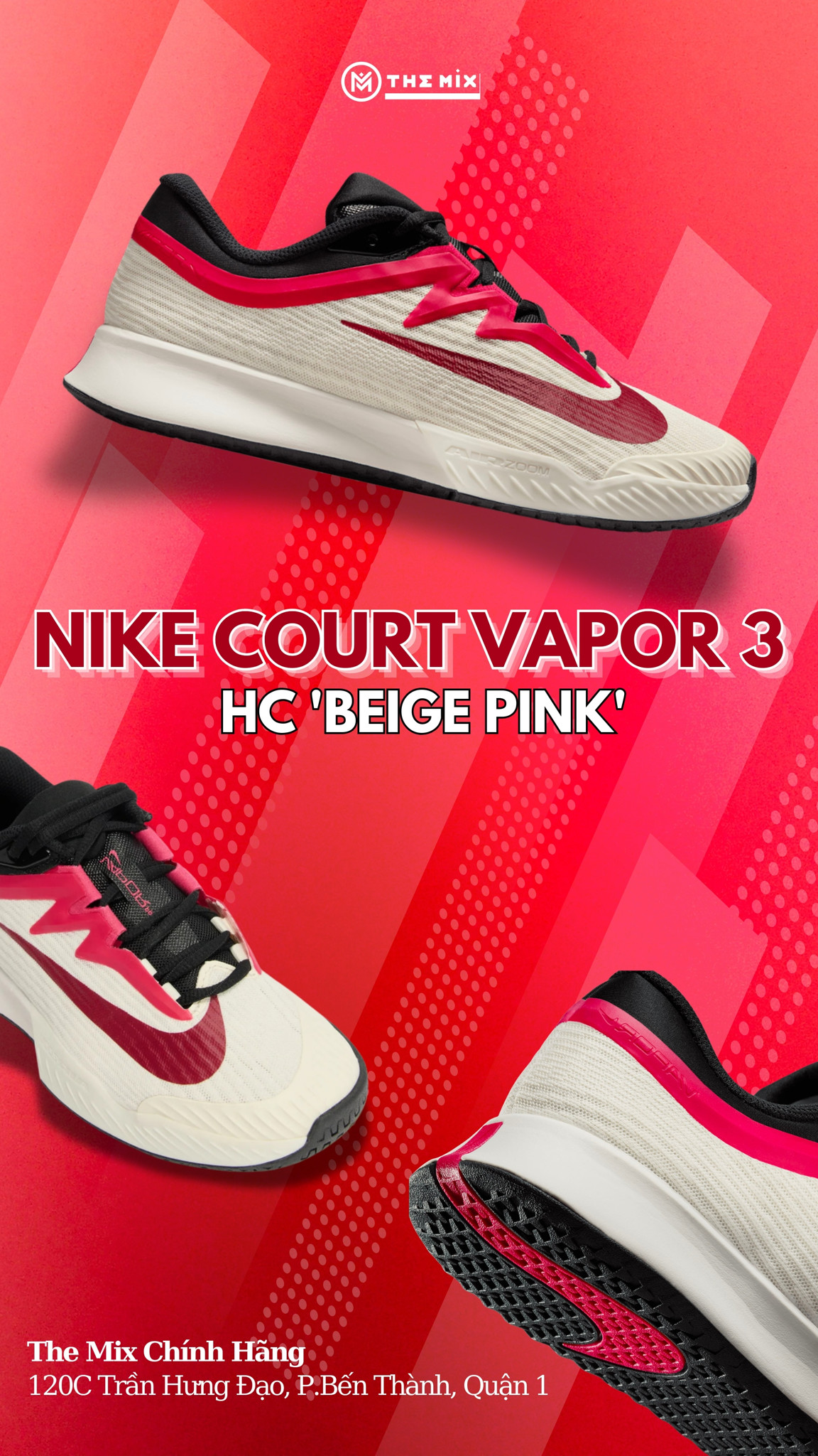 Nike Court Air Zoom Vapor 3 HC Beige Pink - FZ2158-104
