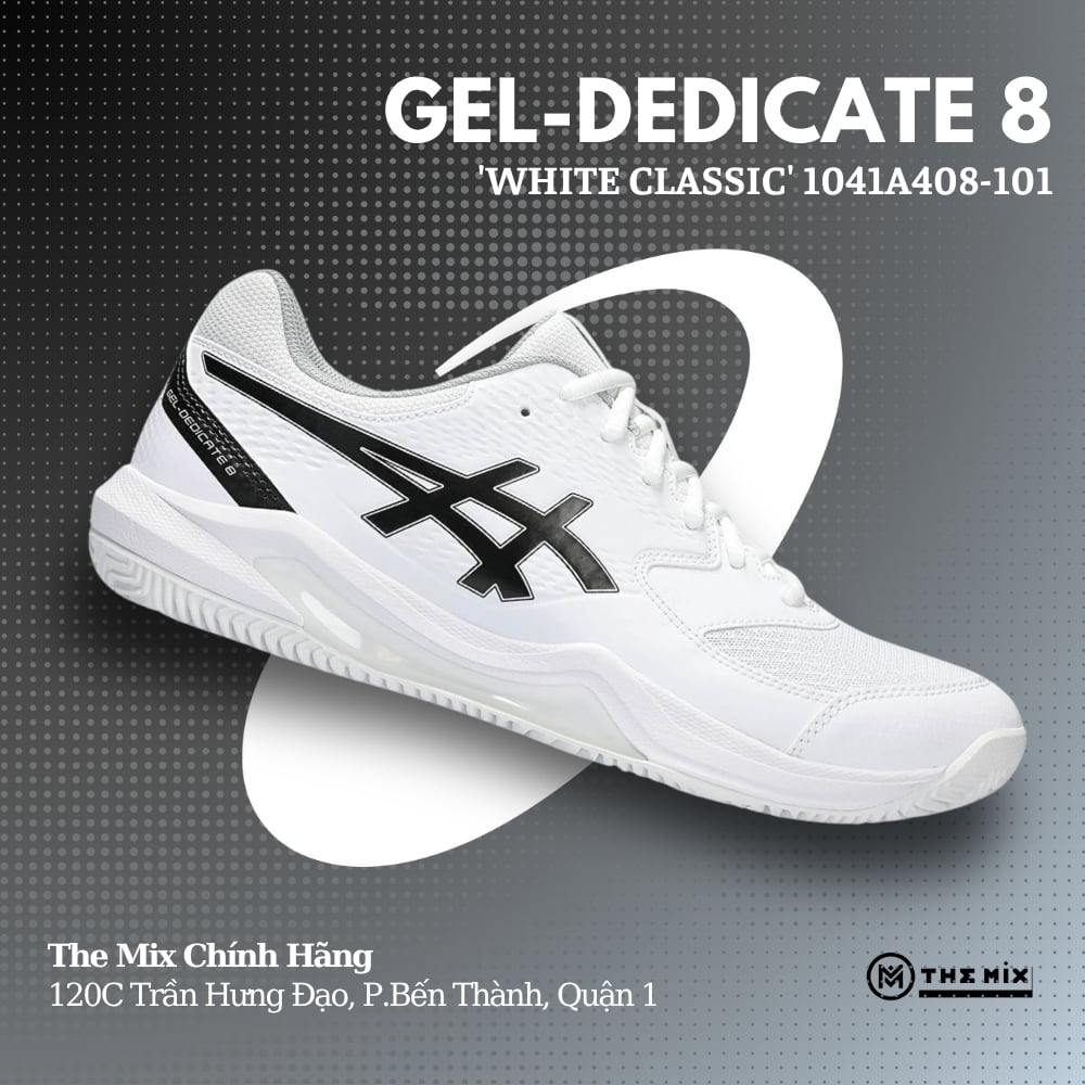 Asics Gel Dedicate 8 Trắng Đen - 1041A408-101 - Hàng Chính Hãng