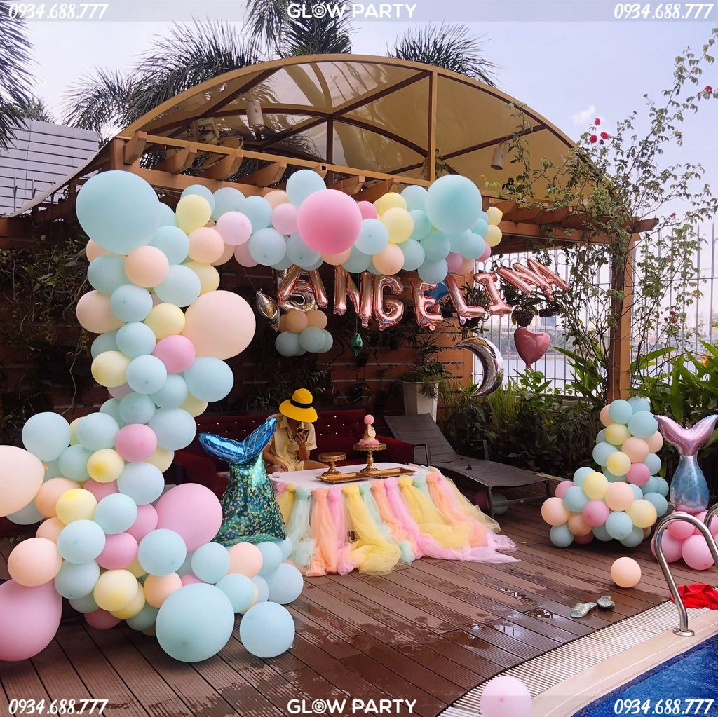 Trang trí bong bóng sinh nhật tại nhà bé gái chủ đề Mermaid